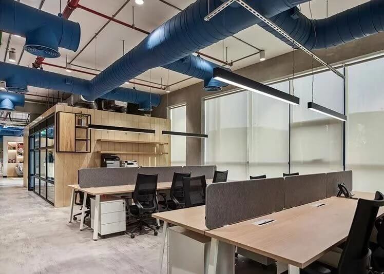 commercial office space with custom made lighting