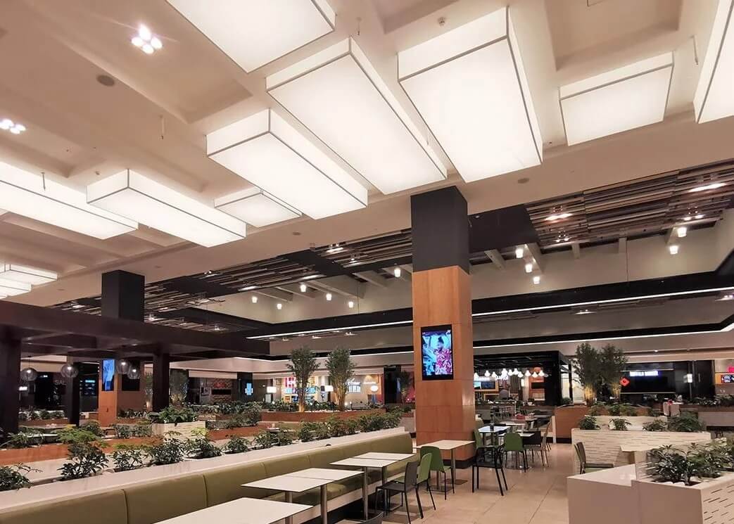 Surface mounted ceiling lightbox in a restaurant