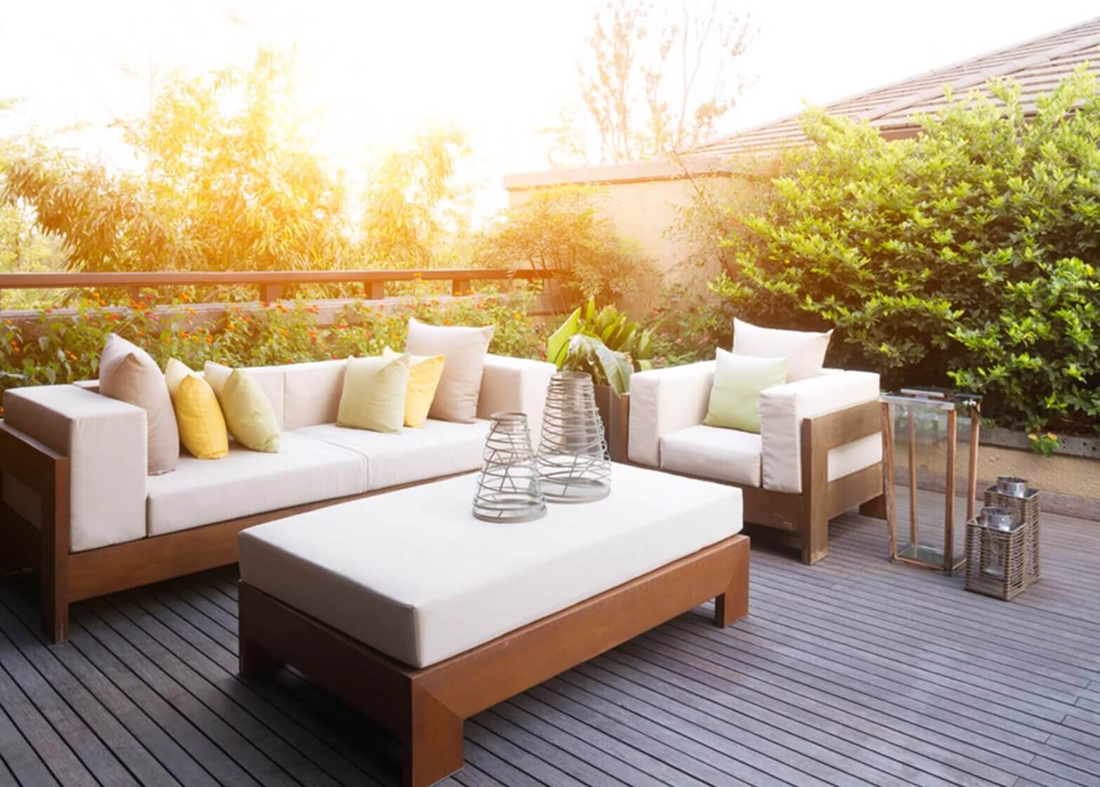 Soft outdoor seating on decking