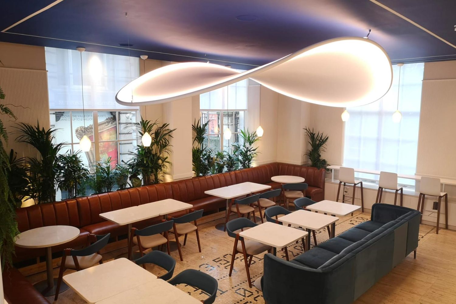 Pringle shaped light fitting in restaurant