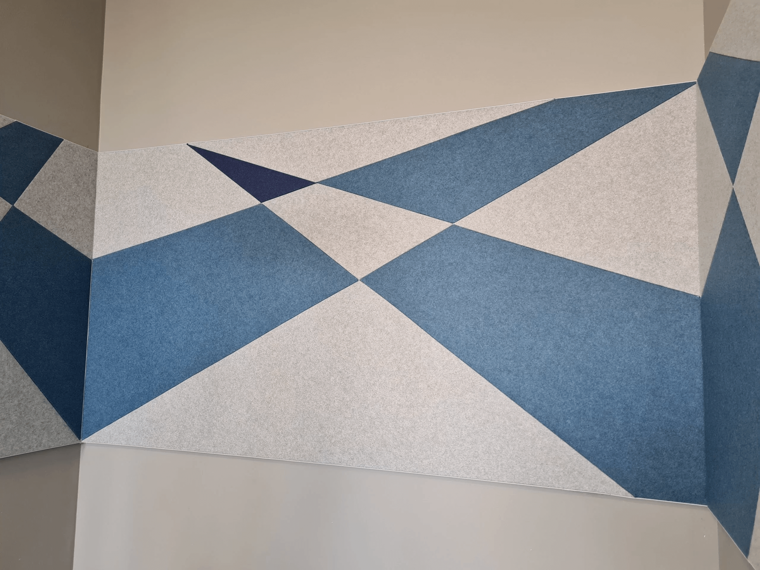 blue and white Camira fabric wall system